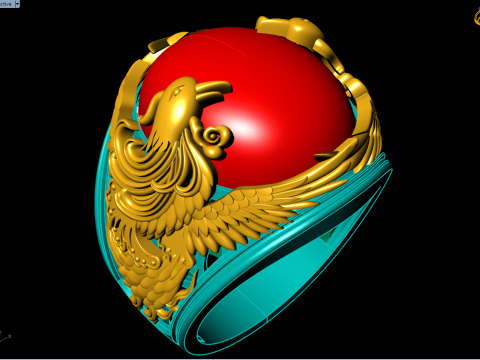 Phoenix ring - Mens oval stone ring - Mens ring - N958 Modelo de impresión 3D