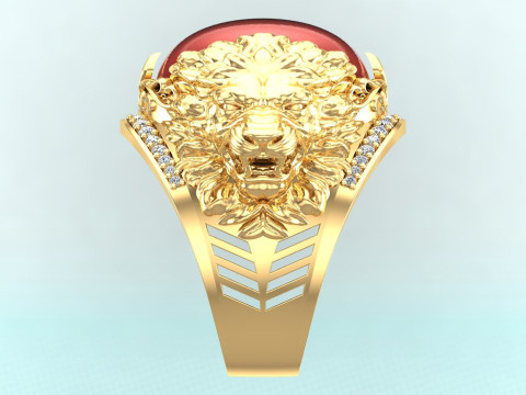 Lion ring - Mens oval stone ring - Mens ring - N937 3D Print Model
