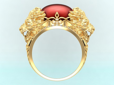 Lion ring - Mens oval stone ring - Mens ring - N937 3D Print Model