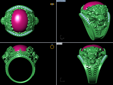 Lion ring - Mens oval stone ring - Mens ring - N937 3D Print Model