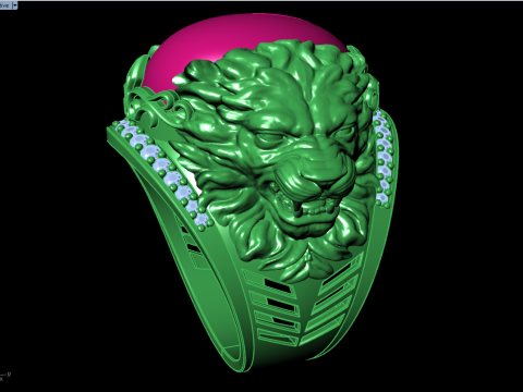 Lion ring - Mens oval stone ring - Mens ring - N937 3D Print Model