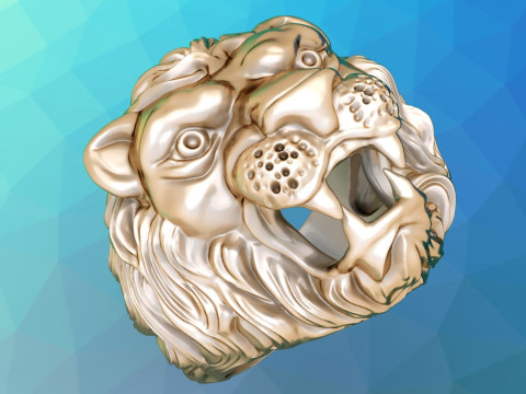 Lion ring - Mens lion ring - Mens ring - N941 3D 打印模型