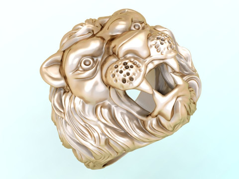 Lion ring - Mens lion ring - Mens ring - N941 3D 打印模型