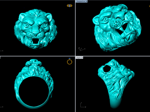 Lion ring - Mens lion ring - Mens ring - N941 3D 打印模型