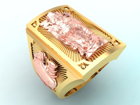 God of wealth ring - Caishen ring - Mens ring - N448 3D 打印模型