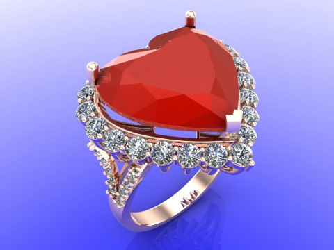 Heart ring - Heart stone ring - Womens ring - N820 3D Baskı Modeli