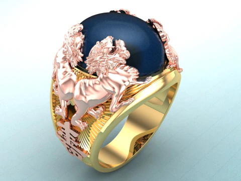 Pierścionek z jednorożcem - Pierścionek Four pixiu - Pierścionek męski - N428 Model do druku 3D