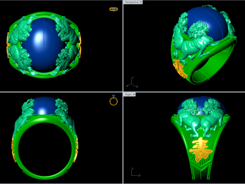 Unicorn ring - Four pixiu ring - Mens ring - N428 3D Print Model