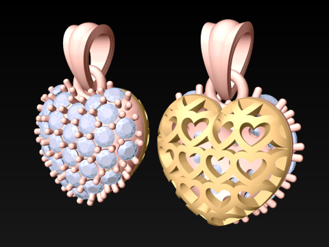 ハート ペンダント - レディース ペンダント - N849A 3Dプリントモデル