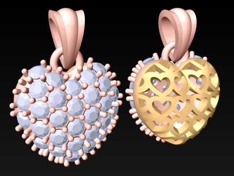 ハート ペンダント - レディース ペンダント - N849A 3Dプリントモデル