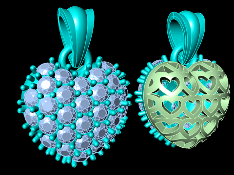 ハート ペンダント - レディース ペンダント - N849A 3Dプリントモデル