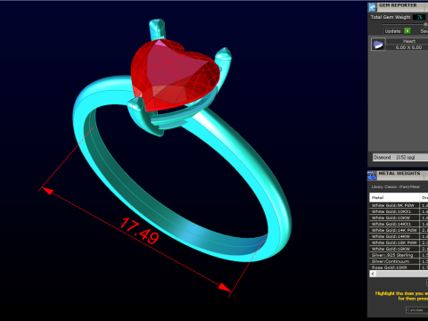 Каблучка-сердечко - Каблучка з діамантом - Жіноча каблучка - N621 3D Принт Модель