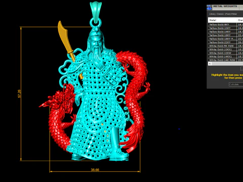 Guan Yu pendant - Guanyu pendant - Mens pendant - N6150 3D Print Model