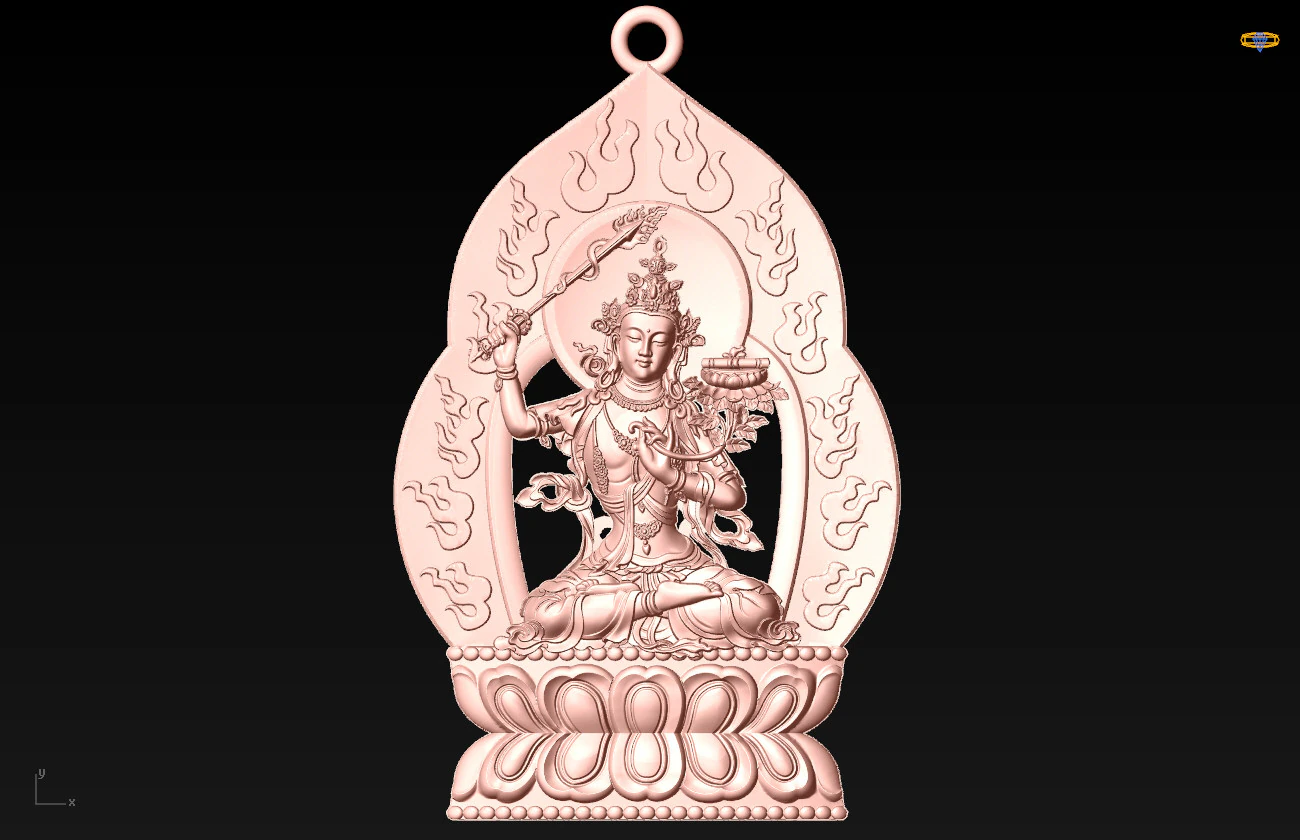 Manjushri Bodhisattva pendant - Buddha pendant - N021908 3D Print Model .c4d .max .obj .3ds .fbx .stl .blend 