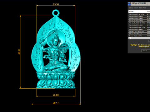 Manjushri Bodhisattva pendant - Buddha pendant - N021908 3D Print Model