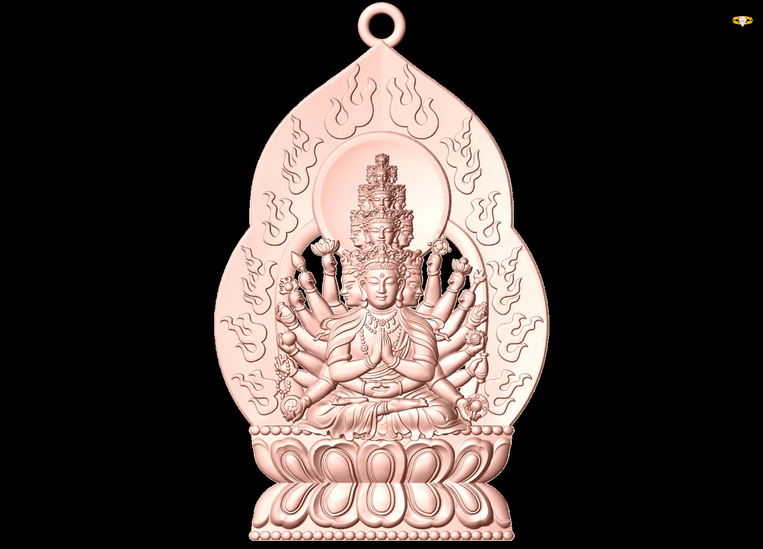 Guan Yin thousand eyes hands - Avalokistesvara Buddha pendant - N022141 3D Print Model .c4d .max .obj .3ds .fbx .stl .blend 