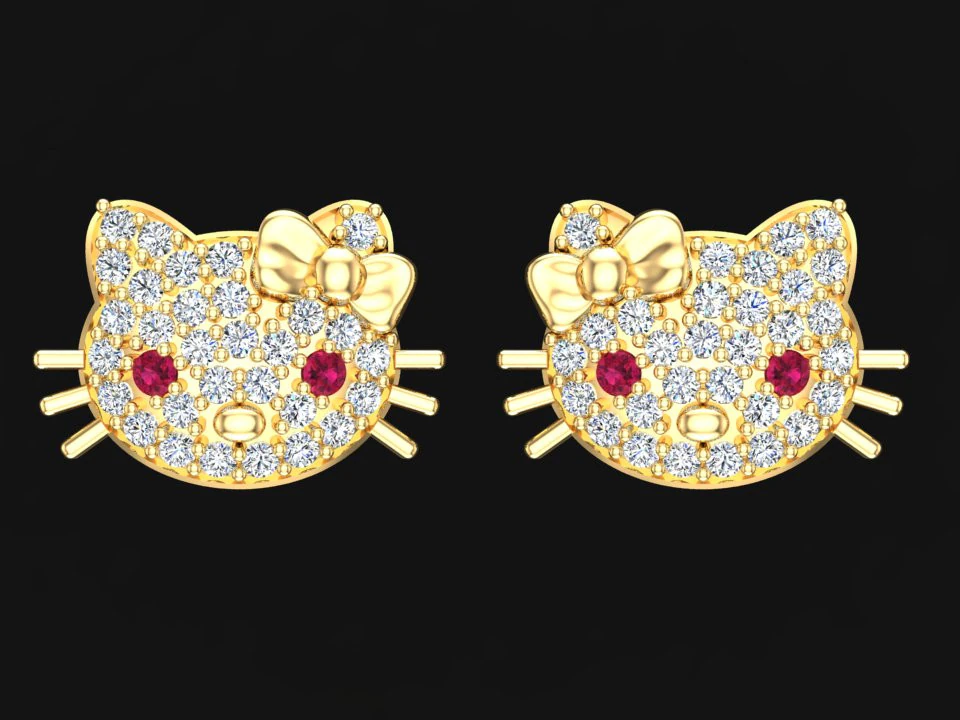 Kitty earrings - Cat earrings - Hello kitty earrings - N601 3D Print Model .c4d .max .obj .3ds .fbx .stl .blend 