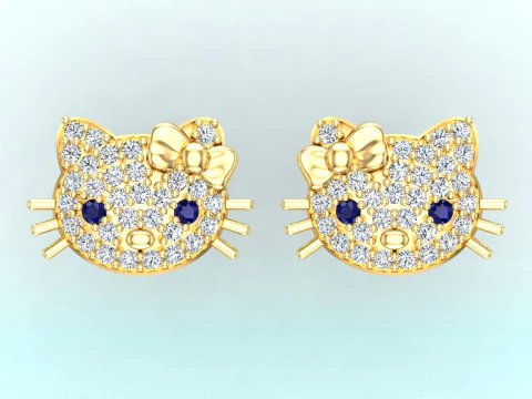 Kitty earrings - Cat earrings - Hello kitty earrings - N601 3D Print Model