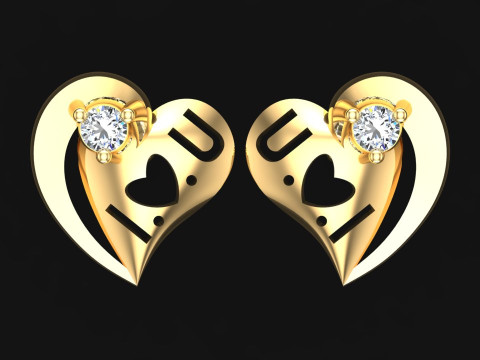 Boucles d'oreilles coeur - Boucles d'oreilles Love - Boucles d'oreilles femme - N653 Modèles 3D en vedette