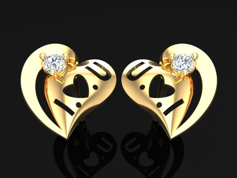 ハート イヤリング - ラブ イヤリング - レディース イヤリング - N653 3Dプリントモデル