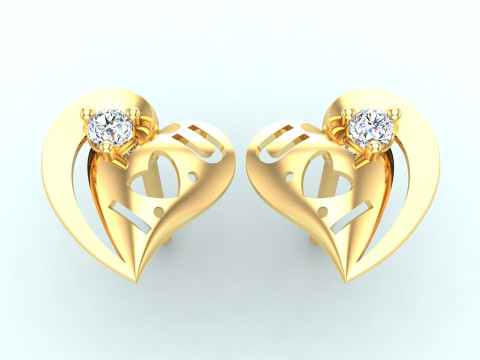 ハート イヤリング - ラブ イヤリング - レディース イヤリング - N653 3Dプリントモデル