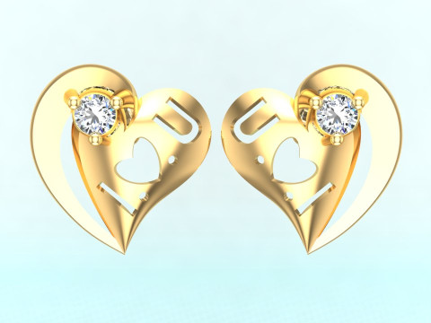 ハート イヤリング - ラブ イヤリング - レディース イヤリング - N653 3Dプリントモデル