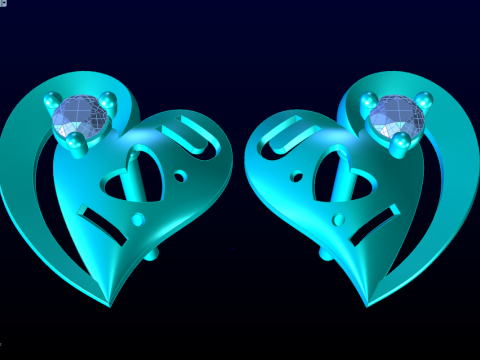 ハート イヤリング - ラブ イヤリング - レディース イヤリング - N653 3Dプリントモデル