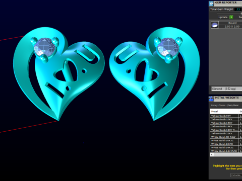 ハート イヤリング - ラブ イヤリング - レディース イヤリング - N653 3Dプリントモデル