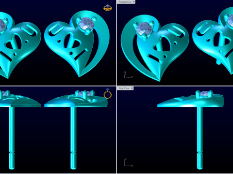 ハート イヤリング - ラブ イヤリング - レディース イヤリング - N653 3Dプリントモデル