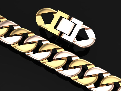 キューバ ブレスレット - チェーン ブレスレット - マイアミ キューバ リンク ブレスレット - N918 3Dプリントモデル