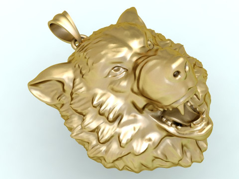 オオカミ ペンダント - 犬ペンダント - メンズ ペンダント - N2274 3Dプリントモデル