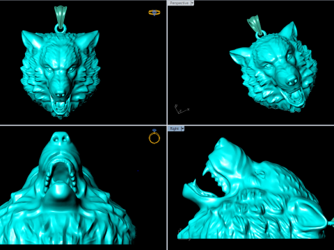 オオカミ ペンダント - 犬ペンダント - メンズ ペンダント - N2274 3Dプリントモデル