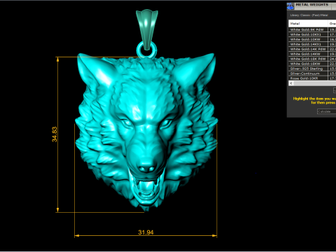 オオカミ ペンダント - 犬ペンダント - メンズ ペンダント - N2274 3Dプリントモデル