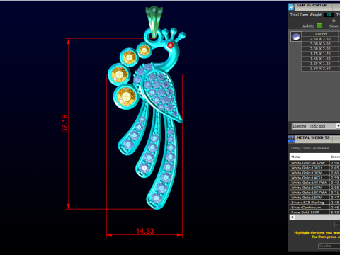 Ciondolo pavone - Ciondolo uccello - Ciondolo diamante - N1124 Modello di stampa 3D