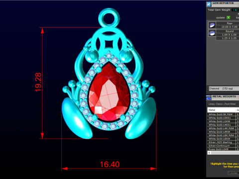 Pingente de sapo - Pingente de diamante - Pingente feminino - N312 Modelo de Impressão 3D