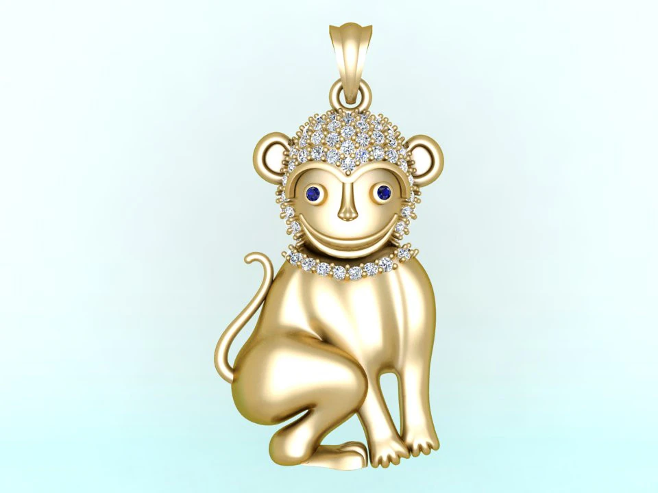 Monkey pendant - Zodiac pendant - N104 3D Print Model .c4d .max .obj .3ds .fbx .stl .blend