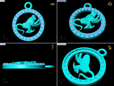 बंदर पेंडेंट - राशि चक्र पेंडेंट - N926 3D प्रिंट मॉडल