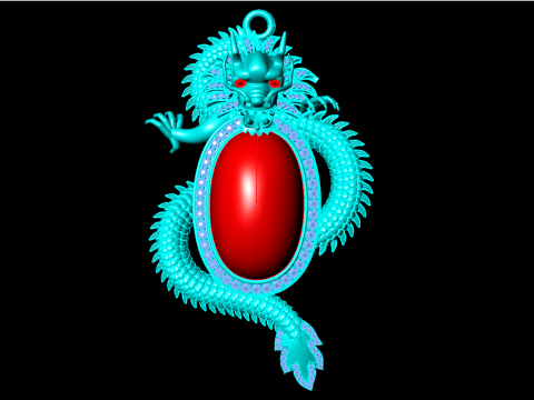 龙吊坠 - 椭圆形男士吊坠 - N231A 3D 打印模型