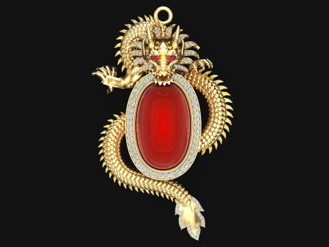 Кулон-дракон - Овальний чоловічий кулон - N231A 3D Принт Модель