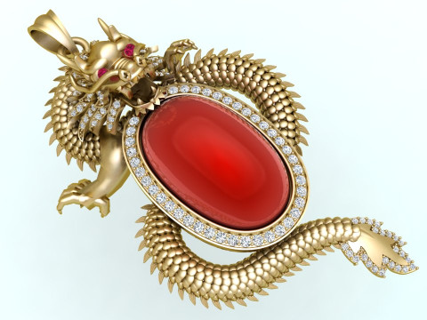 Кулон-дракон - Овальний чоловічий кулон - N231A 3D Принт Модель