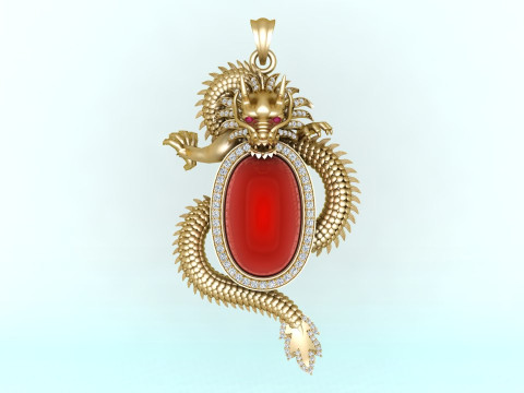 Кулон-дракон - Овальний чоловічий кулон - N231A 3D Принт Модель