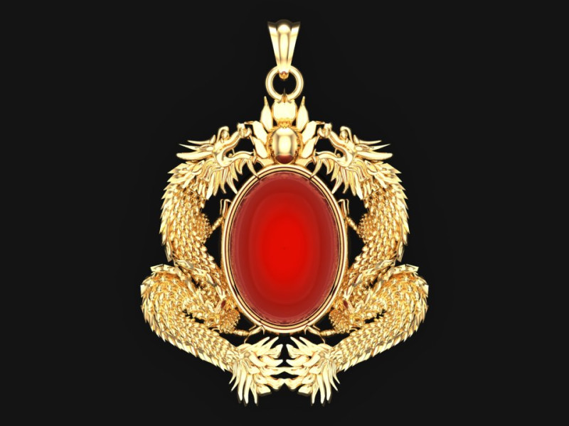 Twin dragon pendant - Dragon pendant - Mens oval stone pendant - N2607 3D Print Model .c4d .max .obj .3ds .fbx .stl .blend 