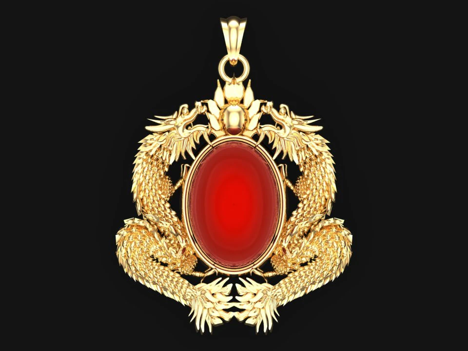 Twin dragon pendant - Dragon pendant - Mens oval stone pendant - N2607 3D Print Model .c4d .max .obj .3ds .fbx .stl .blend