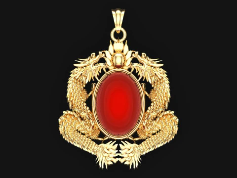 Pingente de drag&atilde;o g&ecirc;meo - Pingente de drag&atilde;o - Pingente de pedra oval masculino - N2607 Modelo de Impressão 3D