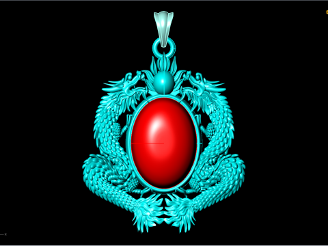 Twin dragon pendant - Dragon pendant - Mens oval stone pendant - N2607 3D Print Model