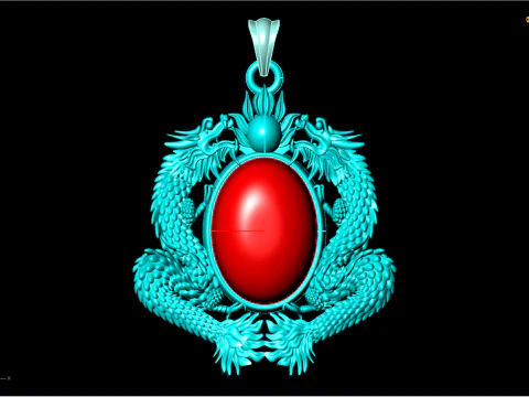 Twin dragon pendant - Dragon pendant - Mens oval stone pendant - N2607 3D Print Model