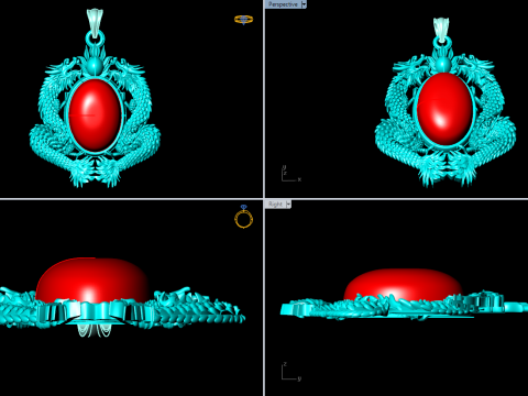 Twin dragon pendant - Dragon pendant - Mens oval stone pendant - N2607 3D Print Model