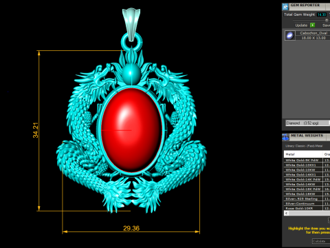 Twin dragon pendant - Dragon pendant - Mens oval stone pendant - N2607 3D Print Model