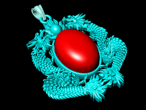 Twin dragon pendant - Dragon pendant - Mens oval stone pendant - N2607 3D Print Model