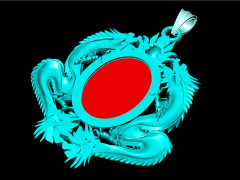 Twin dragon pendant - Dragon pendant - Mens oval stone pendant - N2607 3D Print Model